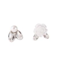 Sterling Silver Stud Earring, 925 Sterling Silver, with Shell Pearl & Acrylic, Flower, silver color plated, fashion jewelry & for woman  