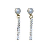 Cubic Zirconia Micro Pave Sterling Silver Earring, 925 Sterling Silver, with Shell Pearl, plated, micro pave cubic zirconia & for woman 30mm [