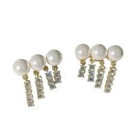 Cubic Zirconia Micro Pave Sterling Silver Earring, 925 Sterling Silver, with Shell Pearl, gold color plated, micro pave cubic zirconia & for woman 