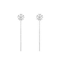 Cubic Zirconia Micro Pave Sterling Silver Earring, 925 Sterling Silver, Flower, platinum plated, micro pave cubic zirconia & for woman, 40mm 