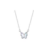 Sterling Silver Jewelry Necklace, 925 Sterling Silver, with Shell, with 2inch extender chain, Butterfly, platinum plated, cross chain & for woman Approx 15.7 Inch [
