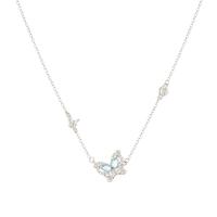 Cubic Zircon Micro Pave Sterling Silver Necklace, 925 Sterling Silver, with 2inch extender chain, Butterfly, platinum plated, cross chain & micro pave cubic zirconia & for woman Approx 15.7 Inch 