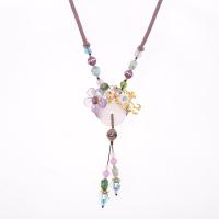 Fashion Sweater Chain Necklace, Polyester Cord, with turquoise & White Agate & Shell & Freshwater Pearl & Lampwork & Amethyst & Zinc Alloy, handmade, fashion jewelry & for woman, multi-colored, 90mm cm [