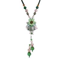 Fashion Sweater Chain Necklace, Polyester Cord, with Green Aventurine & Green Agate & White Agate & Shell & Lampwork & Zinc Alloy, handmade, fashion jewelry & for woman, multi-colored, 150mm cm 