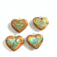 Impression Jasper Pendants, with Brass, Heart, silver color plated, fashion jewelry & DIY [