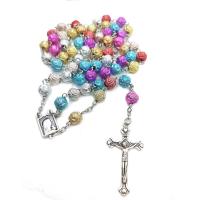 Rosary Necklace, plastique, avec alliage de zinc, croix, Placage de couleur argentée, bijoux de mode & unisexe, couleurs mélangées, 8mm  Environ 78 cm, Vendu par PC[
