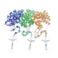 Rosary Necklace, cristal, avec alliage de zinc, croix, Placage de couleur argentée, bijoux de mode & unisexe, plus de couleurs à choisir, 6mm  Environ 52 cm, Vendu par PC