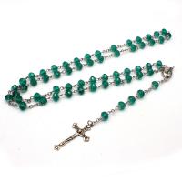 Rosary Necklace, Crystal, with Zinc Alloy, Cross, silver color plated, fashion jewelry & Unisex, Crystal Green   Approx 54 cm 