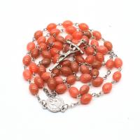 Rosary Necklace, Resin, with Zinc Alloy, Cross, silver color plated, fashion jewelry & Unisex, orange  15mm Approx 88 cm [