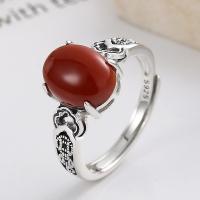 Sterling Silver Finger Ring, 925 Sterling Silver, with Yunnan Red Agate, Antique finish, fashion jewelry & for woman, 10mm [