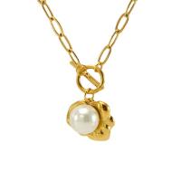 Edelstahl Schmuck Halskette, 304 Edelstahl, mit Kunststoff Perlen, 18K vergoldet, Modeschmuck & für Frau, goldfarben, 11.5x12.3mm, Länge:ca. 17.72 ZollInch, verkauft von Strang[