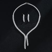 Zircon Micro Pave alliage de zinc cubes Parures, boucle d'oreille & collier, Placage de couleur platine, bijoux de mode & pavé de micro zircon & pour femme, 6cm cm, Vendu par fixé