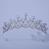 Bridal Tiaras, Zinc Alloy, with Plastic Pearl, silver color plated, for woman & with rhinestone, Inner Approx 145mm 