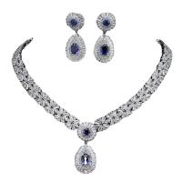 Cubic Zirconia Zinc Alloy Jewelry Sets, earring & necklace, platinum color plated, micro pave cubic zirconia & for woman 4.8cm,3cm cm 