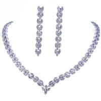 Cubic Zirconia Zinc Alloy Jewelry Sets, earring & necklace, platinum color plated, micro pave cubic zirconia & for woman, 66mm cm 