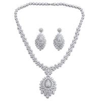 Cubic Zirconia Zinc Alloy Jewelry Sets, earring & necklace, platinum color plated, micro pave cubic zirconia & for woman 4.5cm cm 