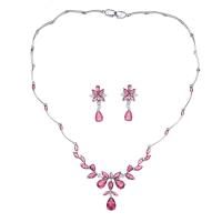 Cubic Zirconia Zinc Alloy Jewelry Sets, earring & necklace, platinum color plated, micro pave cubic zirconia & for woman 28mm cm 