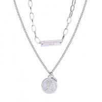 Titanium Steel Jewelry Necklace, silver color plated, Double Layer & fashion jewelry & for woman Approx 40 cm, Approx 48 cm [
