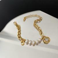Titane bracelet en acier et bracelet, Acier titane, avec perle de plastique, avec 5CM chaînes de rallonge, Placage de couleur d'or, bijoux de mode & pour femme Environ 16.2 cm, Vendu par PC[