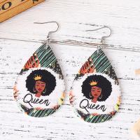 Fashion Create Jewelry Earring, PU Leather, with 304 Stainless Steel, Teardrop, printing, vintage & fashion jewelry & for woman 