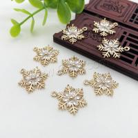 Cubic Zirconia Brass Pendants, with Cubic Zirconia, Snowflake, KC gold color plated, DIY [