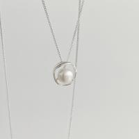 Natural Freshwater Pearl Necklace, 925 Sterling Silver, with Freshwater Pearl, with 2inch extender chain, silver color plated, sideways chain & for woman Approx 15.7 Inch 