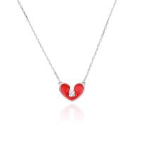 Cubic Zirconia Micro Pave Sterling Silver Necklace, 925 Sterling Silver, with 2inch extender chain, Heart, plated, cross chain & micro pave cubic zirconia & for woman & enamel Approx 15.7 Inch [
