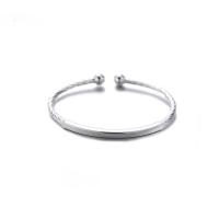 925 Sterling Silver Cuff Bangle, silver color plated, fashion jewelry & for woman, 3.3mm, Inner Approx 55mm [