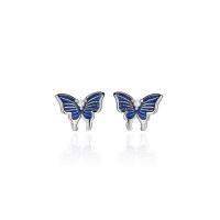 Sterling Silver Stud Earring, 925 Sterling Silver, Butterfly, antique silver color plated, fashion jewelry & for woman & enamel [