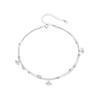 Zinc Alloy Anklet, 925 Sterling Silver, with 2inch extender chain, Ginkgo Leaf, platinum plated, Double Layer & fashion jewelry & for woman Approx 8.9 Inch [