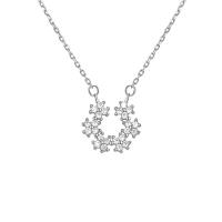 Cubic Zirconia Micro Pave Sterling Silver Necklace, 925 Sterling Silver, with 2inch extender chain, Flower, plated, cross chain & micro pave cubic zirconia & for woman Approx 15.7 Inch [