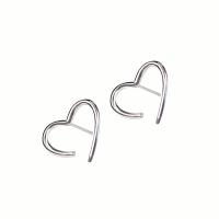 Sterling Silver Stud Earring, 925 Sterling Silver, Heart, platinum plated, for woman & hollow 