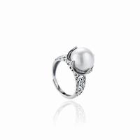 Sterling Silver Finger Ring, 925 Sterling Silver, with Shell Pearl, antique silver color plated, fashion jewelry & adjustable & for woman, 15mm, US Ring .5 [