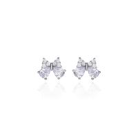 Cubic Zirconia Micro Pave Sterling Silver Earring, 925 Sterling Silver, Bowknot, plated, fashion jewelry & micro pave cubic zirconia & for woman 