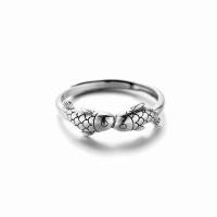Sterling Silver Finger Ring, 925 Sterling Silver, Fish, antique silver color plated, adjustable & for woman, 5.5mm, US Ring [