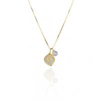 Cubic Zircon Micro Pave Sterling Silver Necklace, 925 Sterling Silver, with Shell Pearl, with 2inch extender chain, Leaf, gold color plated, box chain & micro pave cubic zirconia & for woman Approx 15.7 Inch 