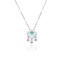 Cubic Zircon Micro Pave Sterling Silver Necklace, 925 Sterling Silver, with White Shell & Resin, with 2inch extender chain, plated, oval chain & micro pave cubic zirconia & for woman Approx 15.7 Inch [