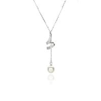 Cubic Zircon Micro Pave Sterling Silver Necklace, 925 Sterling Silver, with Shell Pearl, with 2inch extender chain, plated, cross chain & micro pave cubic zirconia & for woman Approx 15.7 Inch 