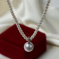 Freshwater Pearl Brass Necklace, with Brass, with 5cm extender chain, fashion jewelry & for woman, white, 4-5mm,12-13mm Approx 39 cm 
