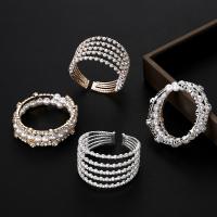 Zinc Alloy Cuff Bangle, with Plastic Pearl, fashion jewelry & for woman & with rhinestone [