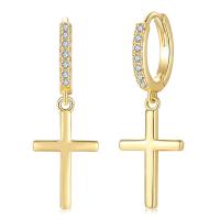 Cubic Zirconia Micro Pave Brass Earring, Cross, 18K gold plated, fashion jewelry & micro pave cubic zirconia & for woman, golden 