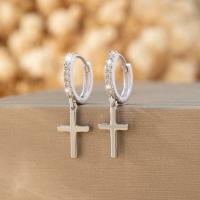 Cubic Zirconia Micro Pave Brass Earring, Cross, fashion jewelry & micro pave cubic zirconia & for woman, silver color [