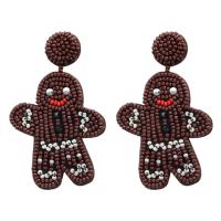 Glass Seed Beads Earring, Seedbead, with Cloth, handmade, Christmas Design & fashion jewelry & for woman, coffee color 