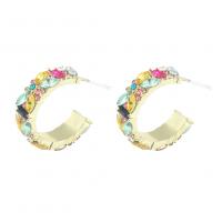 Brass Stud Earring, plated, fashion jewelry & for woman & with rhinestone [