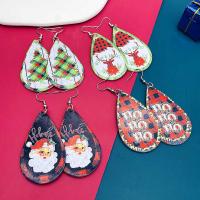 Christmas Earrings, PU Leather, with Iron, Teardrop, printing, Christmas Design & fashion jewelry & for woman 