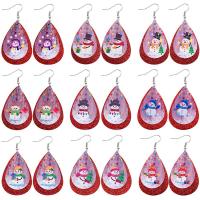 Christmas Earrings, PU Leather, with Sequins & Iron, Teardrop, printing, Christmas Design & fashion jewelry & for woman 