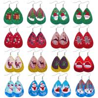 Christmas Earrings, PU Leather, with Sequins & Iron, Teardrop, printing, Christmas Design & fashion jewelry & for woman [