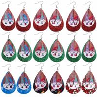 Christmas Earrings, PU Leather, with Iron, Teardrop, printing, Christmas Design & fashion jewelry & for woman 