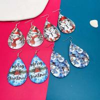 Christmas Earrings, PU Leather, with Iron, Teardrop, printing, Christmas Design & fashion jewelry & for woman [