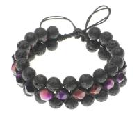 Gemstone Bracelets, Lava, with Knot Cord & Natural Stone, Round, Adjustable & fashion jewelry & multilayer & Unisex Approx 20-23 cm [